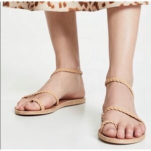 Ancient Greek Sandals Eleftheria Braided Leather Flat Sandal Tan Womens Sz 8